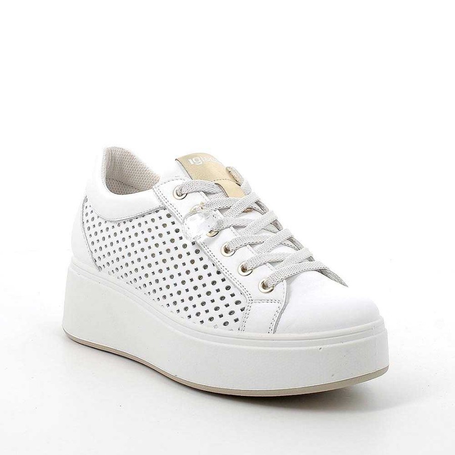 Igi&Co Sneakers Con Zeppa In Pelle Da Donna Bianco Zeppe