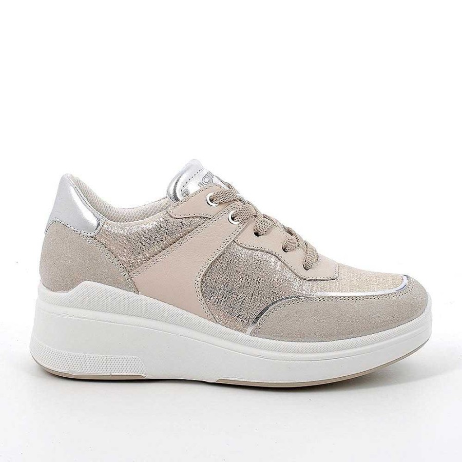 Igi&Co Sneakers Con Zeppa In Pelle Da Donna Beige-Platino Zeppe