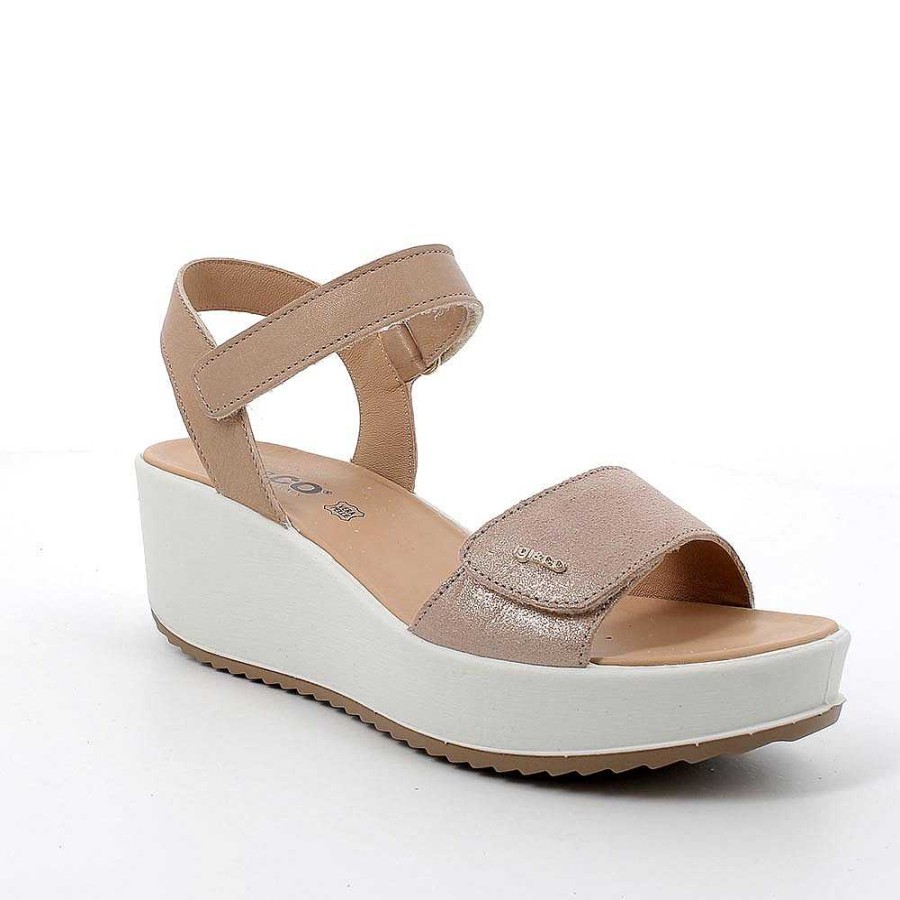 Igi&Co Sandali Con Zeppa In Pelle Da Donna Beige-Corda Zeppe