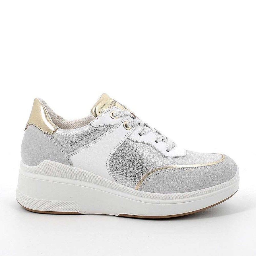 Igi&Co Sneakers Con Zeppa In Pelle Da Donna Cristal-Argento Zeppe