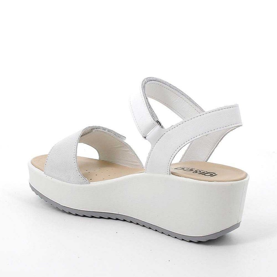 Igi&Co Sandali Con Zeppa In Pelle Da Donna Argento-Bianco Zeppe