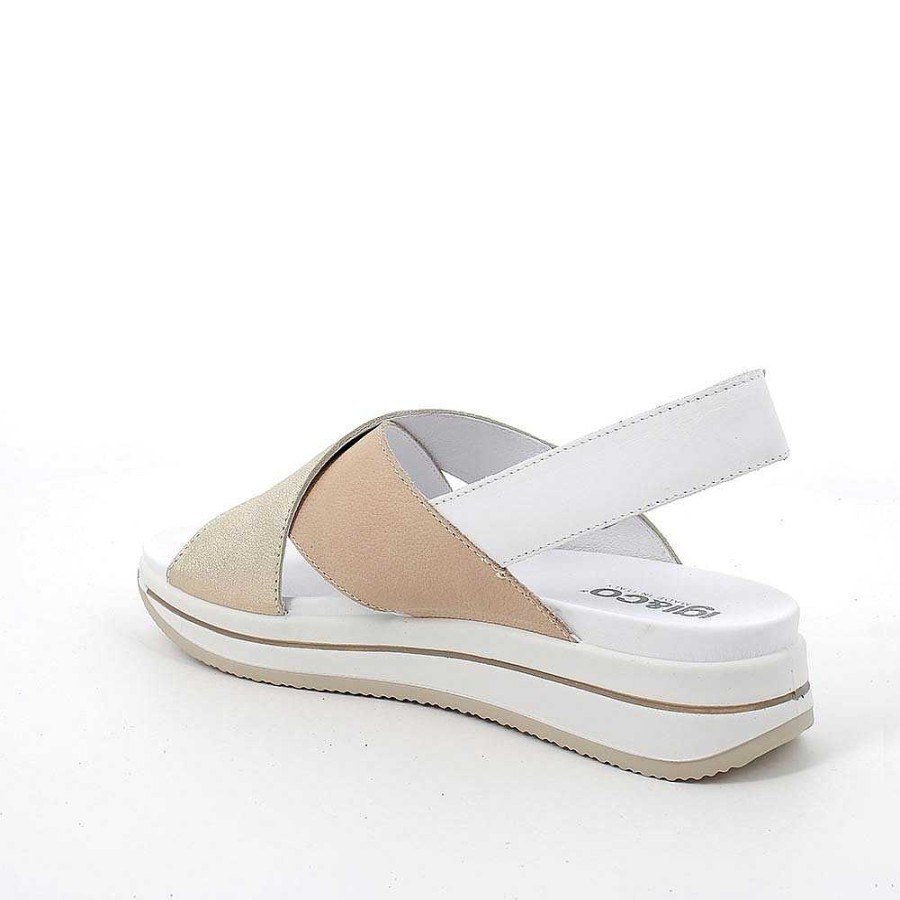 Igi&Co Sandali Con Zeppa In Pelle Da Donna Beige-Platino Zeppe