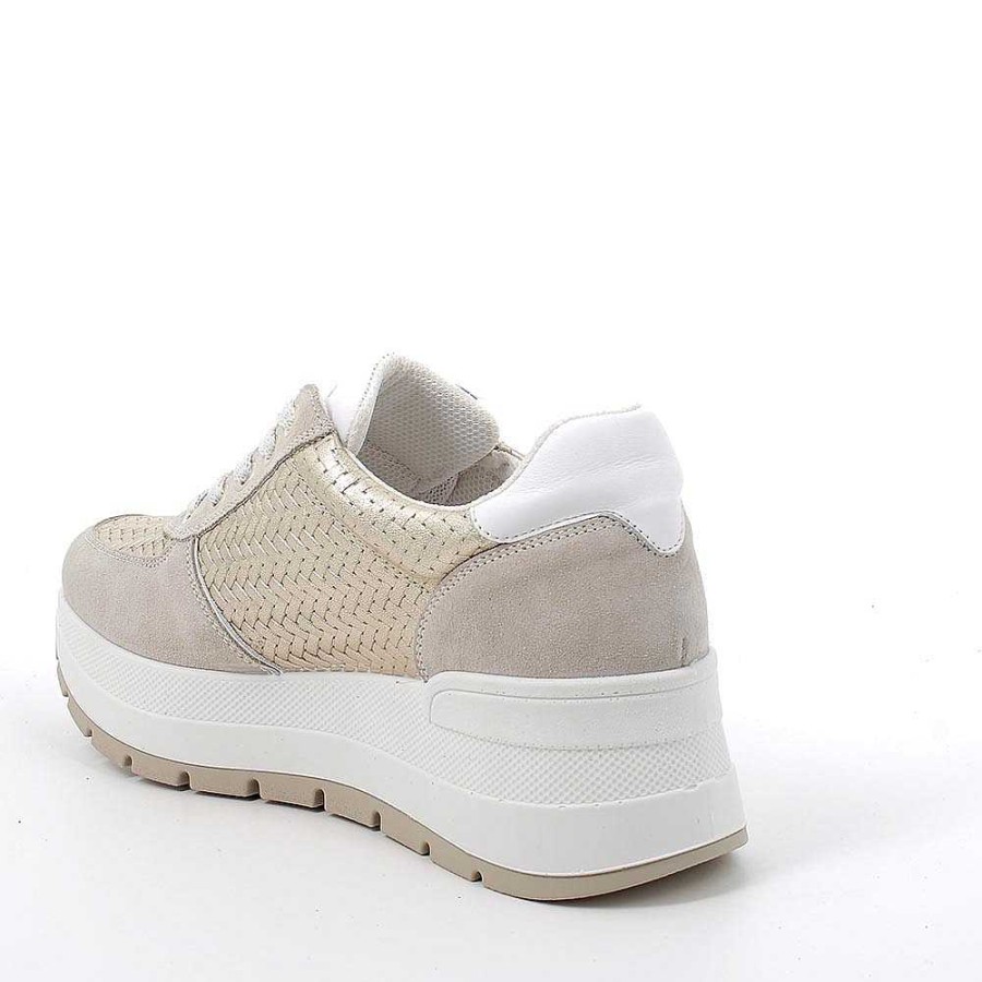 Igi&Co Sneakers Con Zeppa In Pelle Da Donna Beige-Platino Zeppe