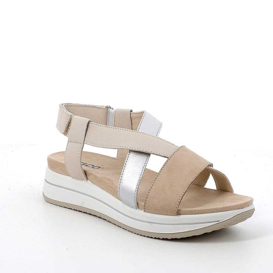 Igi&Co Sandali Con Zeppa In Pelle Da Donna Beige Scuro-Panna Zeppe