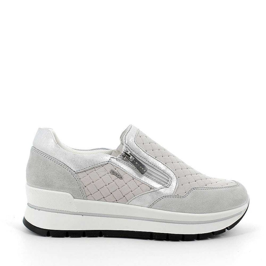 Igi&Co Slip On In Pelle Da Donna Perla-Grigio Chiaro Mocassini E Slip On