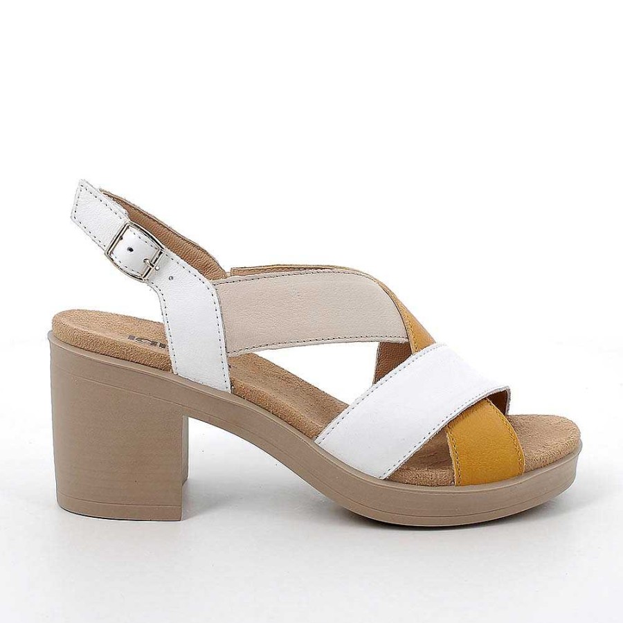 Igi&Co Sandali Con Tacco In Pelle Da Donna Bianco-Ocra-Beige Scarpe Con Tacco