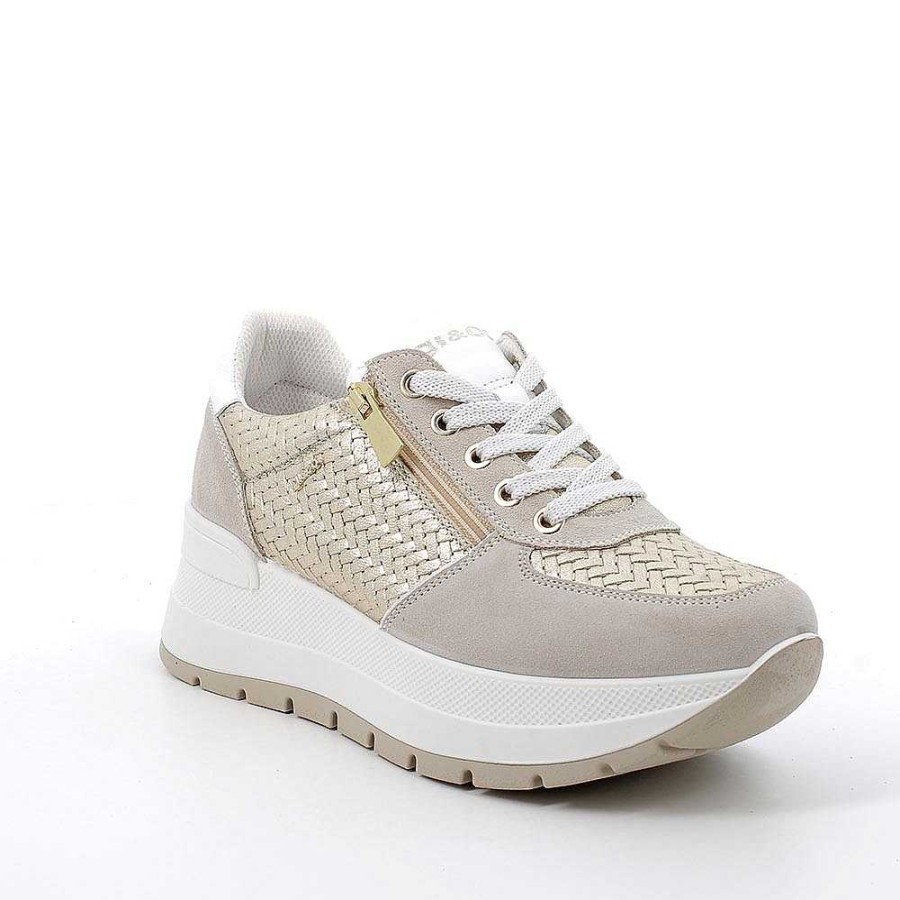 Igi&Co Sneakers Con Zeppa In Pelle Da Donna Beige-Platino Zeppe