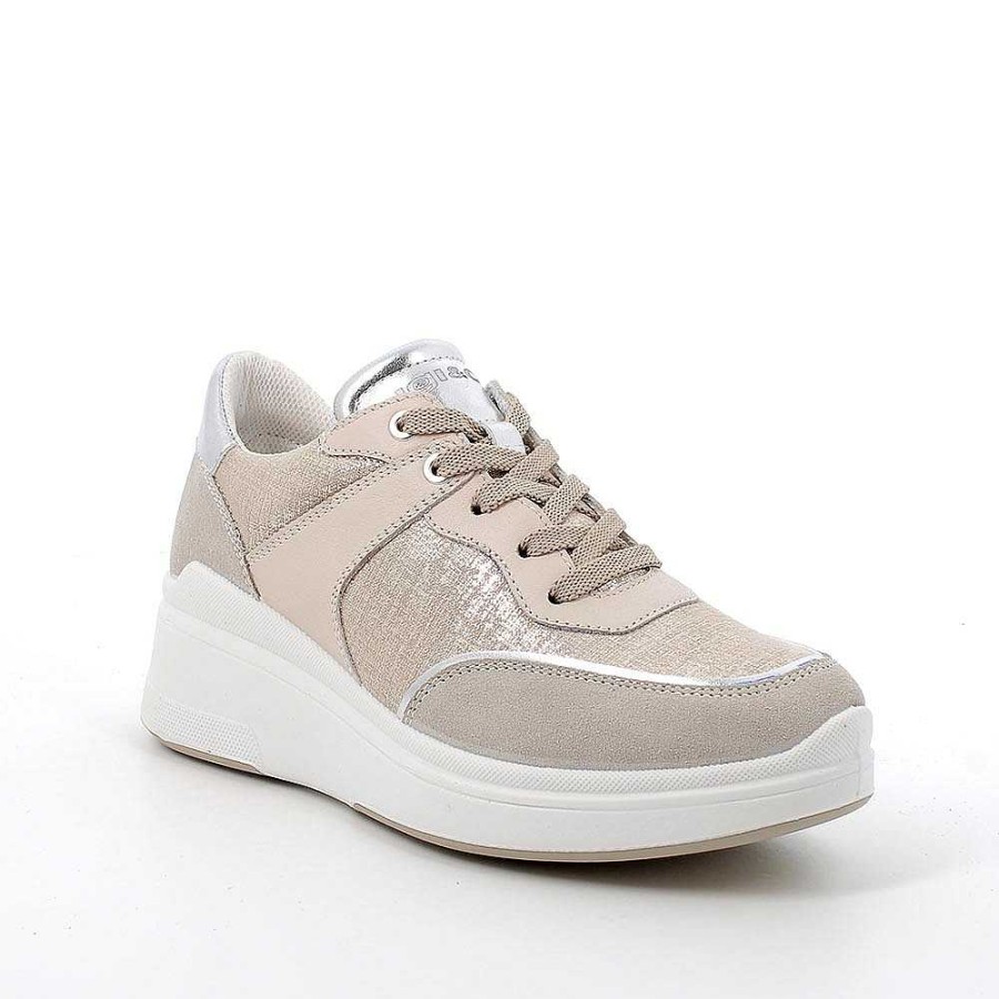 Igi&Co Sneakers Con Zeppa In Pelle Da Donna Beige-Platino Zeppe