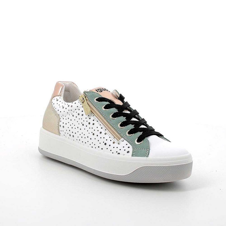 Igi&Co Sneakers In Pelle Da Donna Bianco-Verde Sneakers