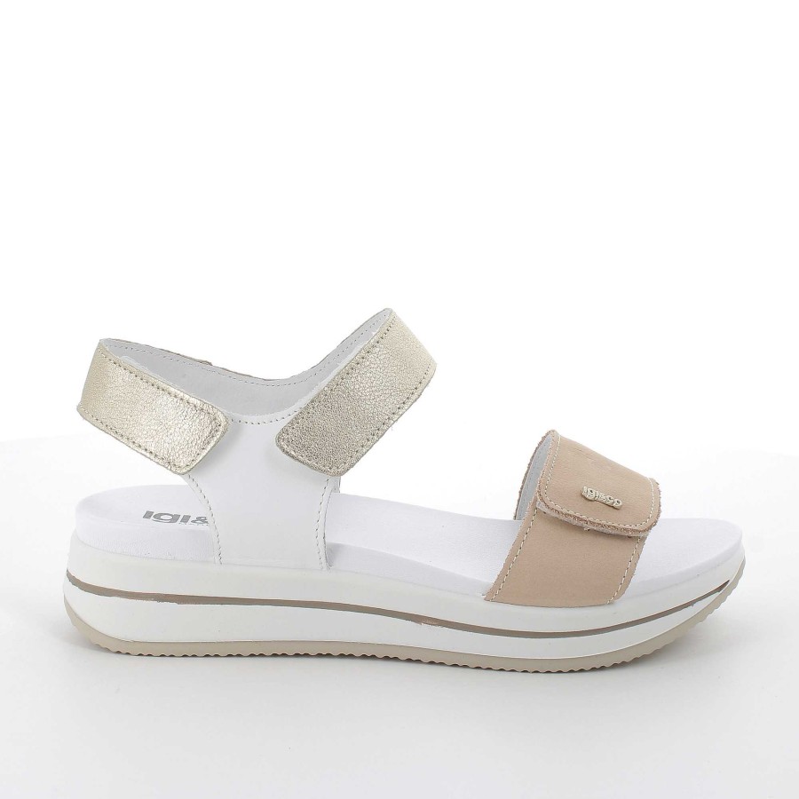 Igi&Co Sandali Con Zeppa In Pelle Da Donna Beige-Bianco Zeppe