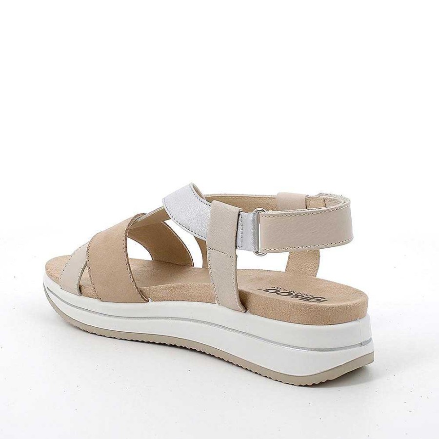 Igi&Co Sandali Con Zeppa In Pelle Da Donna Beige Scuro-Panna Zeppe