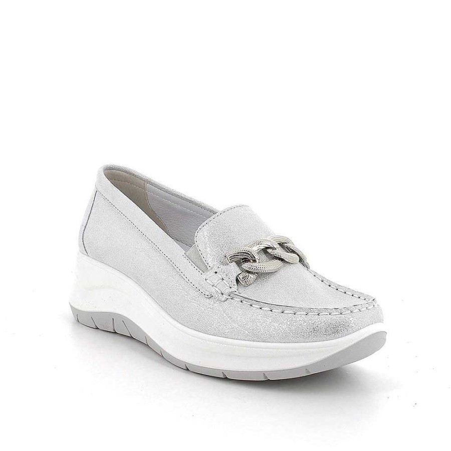 Igi&Co Mocassini Con Zeppa In Pelle Da Donna Argento Mocassini E Slip On