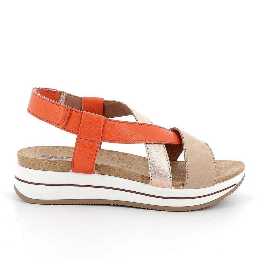 Igi&Co Sandali Con Zeppa In Pelle Da Donna Beige-Arancio Zeppe