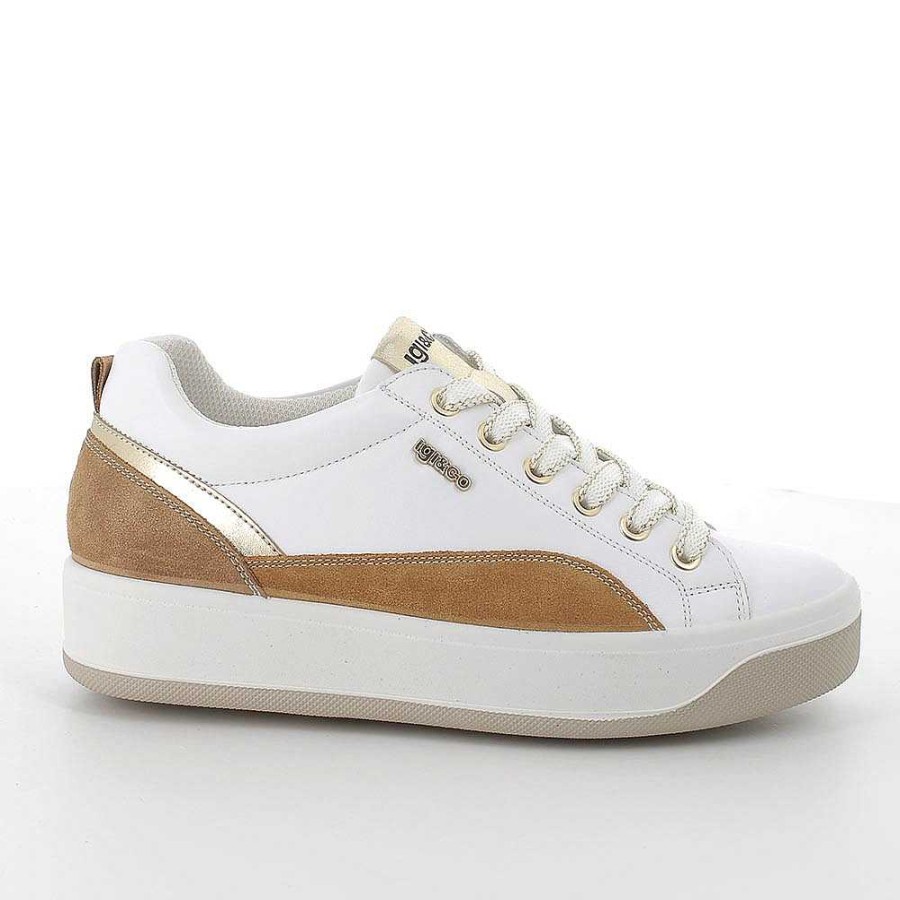 Igi&Co Sneakers In Pelle Da Donna Bianco-Cuoio Sneakers