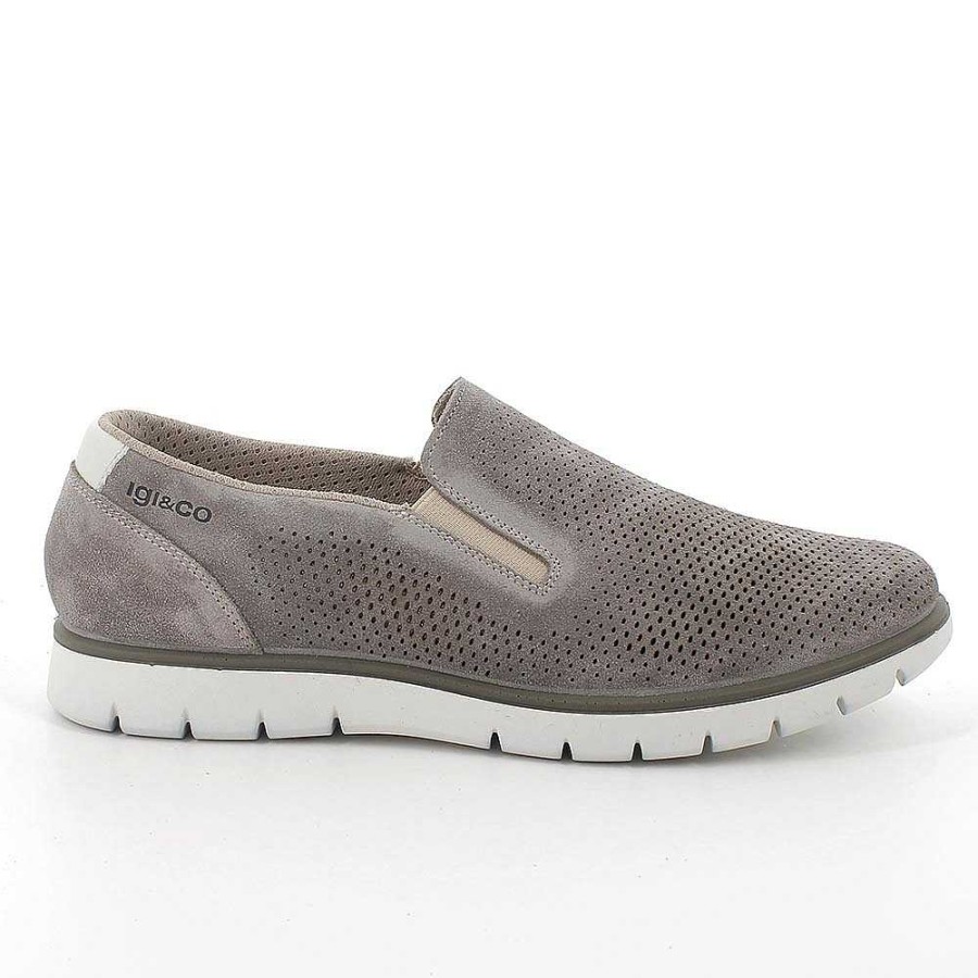 Igi&Co Slip On In Pelle Da Uomo Peltro Mocassini E Scarpe Basse