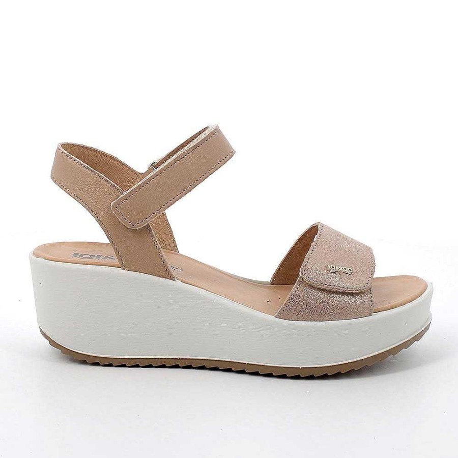 Igi&Co Sandali Con Zeppa In Pelle Da Donna Beige-Corda Zeppe