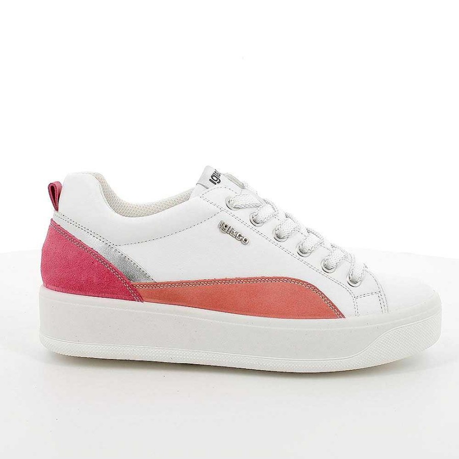 Igi&Co Sneakers In Pelle Da Donna Bianco-Corallo Sneakers