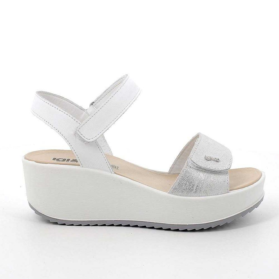 Igi&Co Sandali Con Zeppa In Pelle Da Donna Argento-Bianco Zeppe