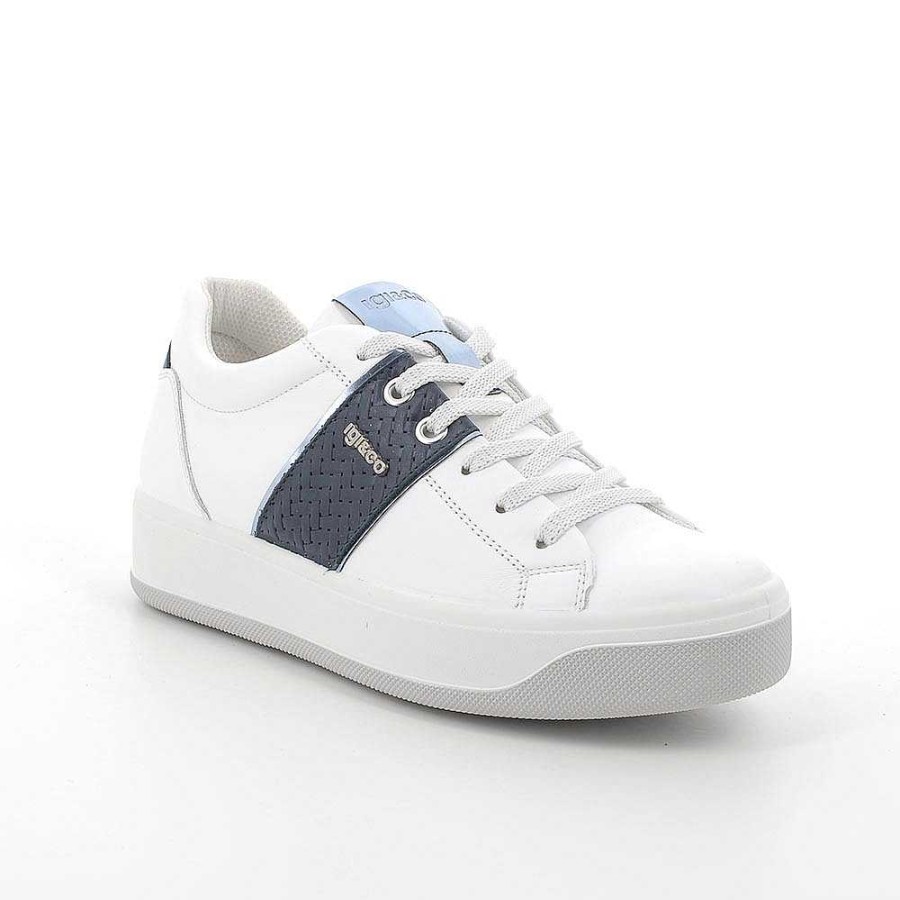 Igi&Co Sneakers In Pelle Da Donna Bianco-Blu Sneakers