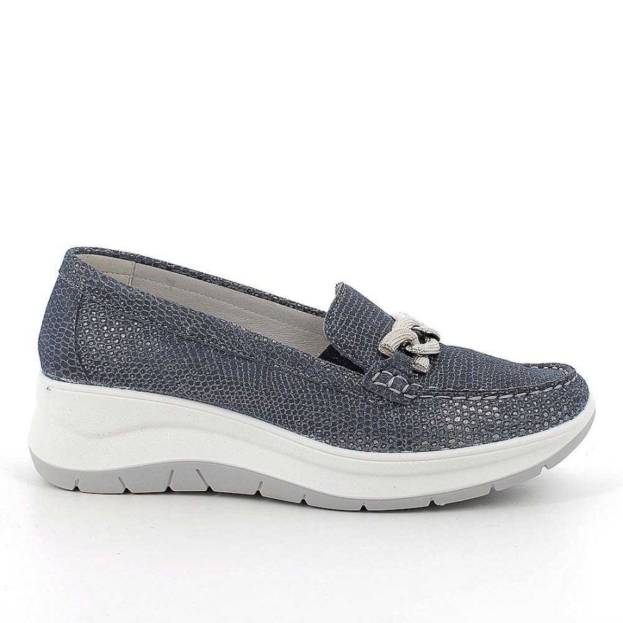 Igi&Co Mocassini Con Zeppa In Pelle Da Donna Blu Iridescente Mocassini E Slip On