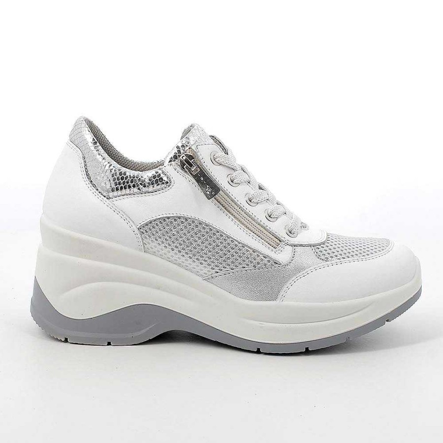 Igi&Co Sneakers Con Zeppa In Pelle Da Donna Bianco-Argento Zeppe