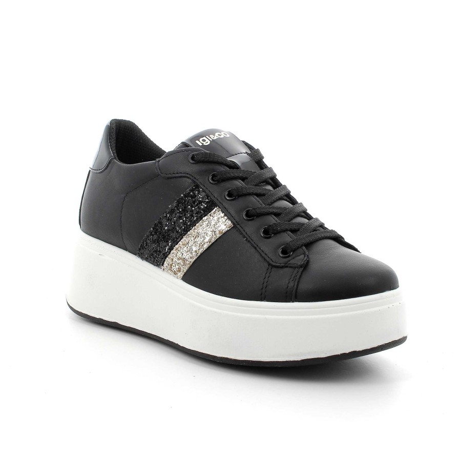 Igi&Co Sneakers Con Zeppa In Pelle Da Donna Nero Zeppe