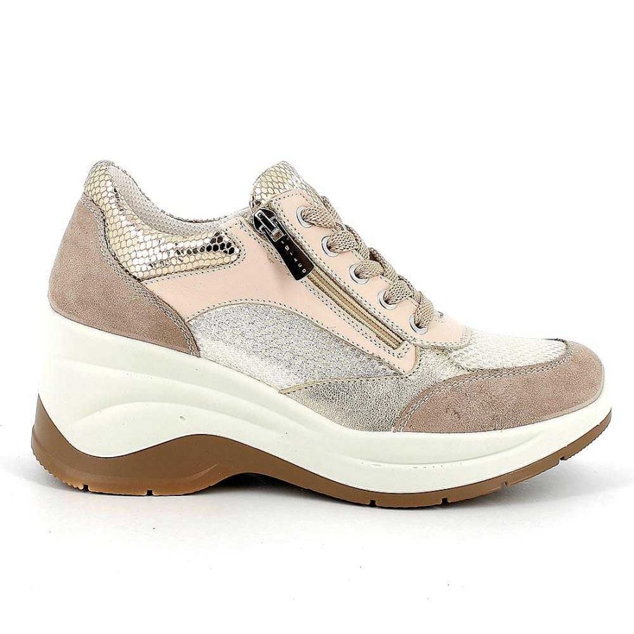 Igi&Co Sneakers Con Zeppa Da Donna Visone-Bianco Zeppe