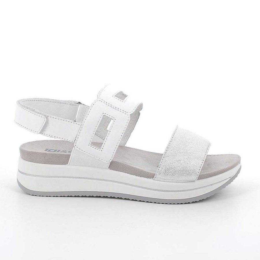 Igi&Co Sandali Con Zeppa In Pelle Da Donna Argento-Bianco Zeppe