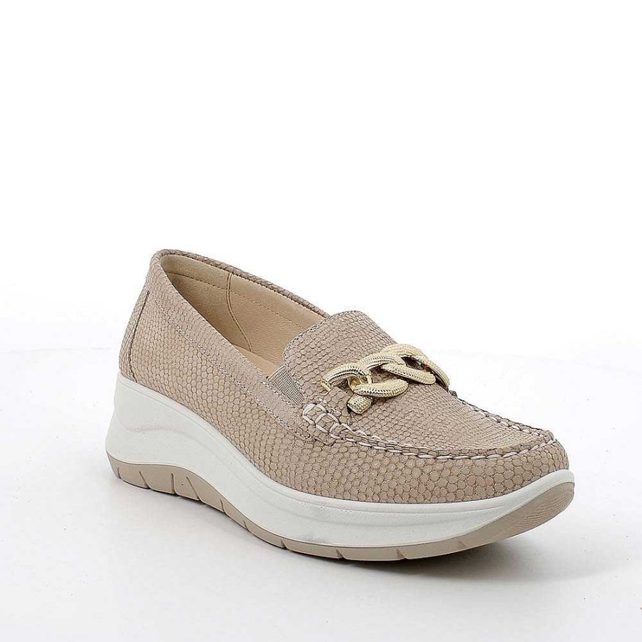 Igi&Co Mocassini Con Zeppa In Pelle Da Donna Beige Iridescente Zeppe