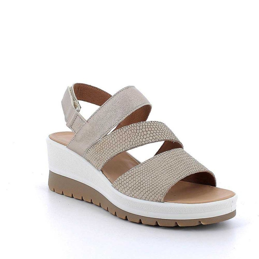 Igi&Co Sandali Con Zeppa In Pelle Da Donna Beige Iridescente Zeppe