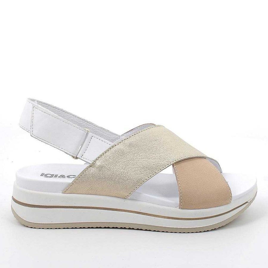 Igi&Co Sandali Con Zeppa In Pelle Da Donna Beige-Platino Zeppe