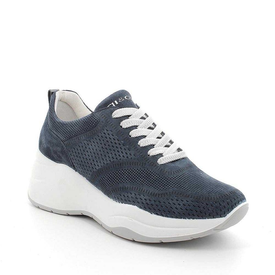 Igi&Co Sneakers Con Zeppa In Pelle Da Donna Jeans Zeppe