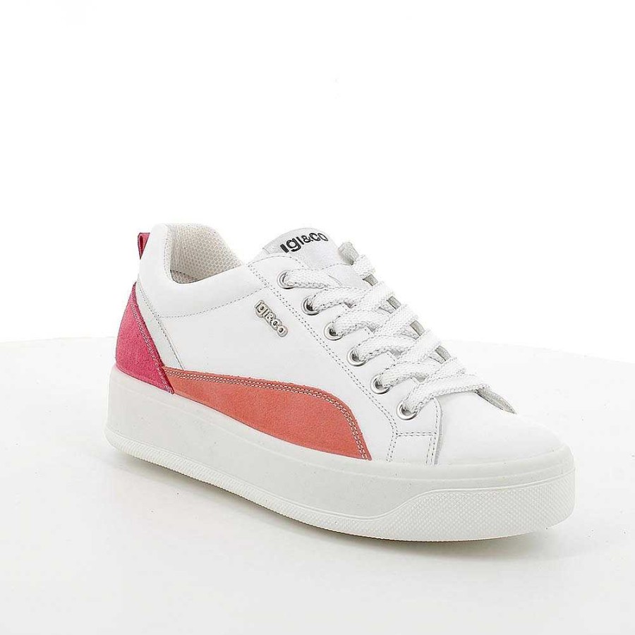 Igi&Co Sneakers In Pelle Da Donna Bianco-Corallo Sneakers